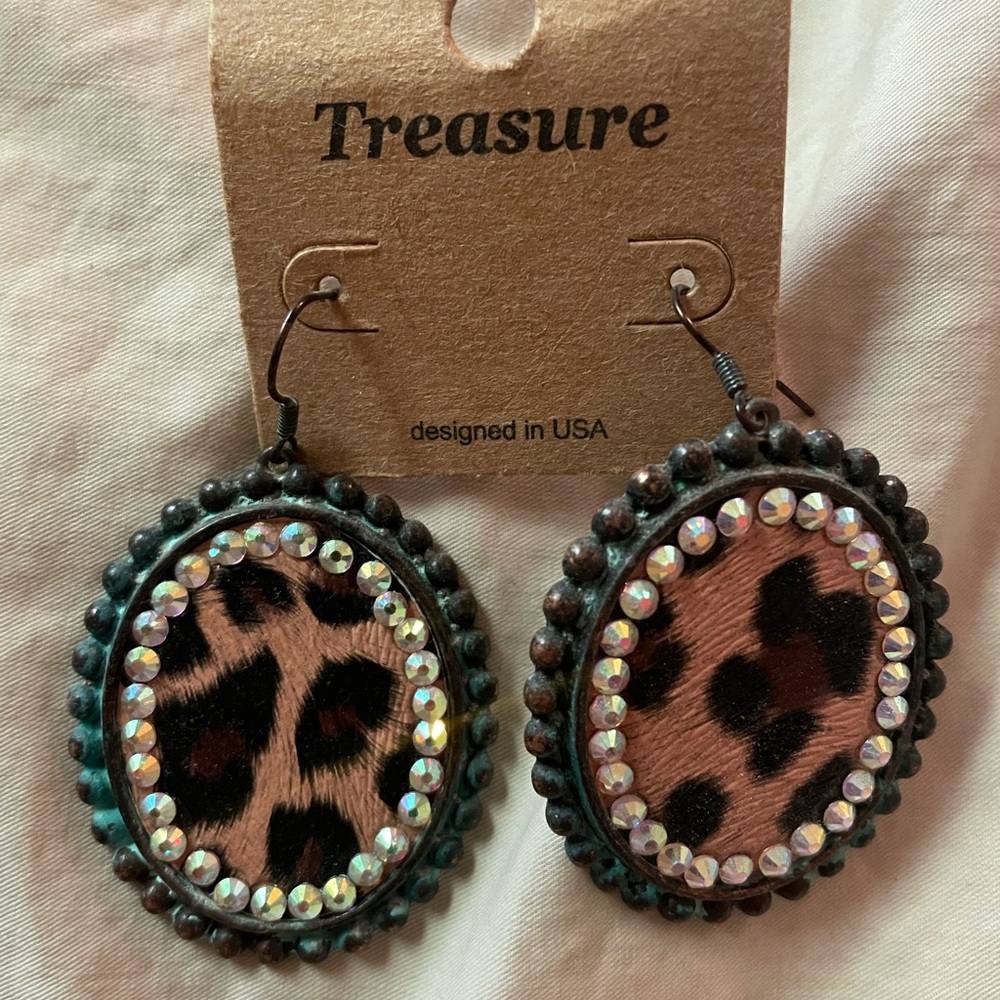 Leopard and teal earrings
